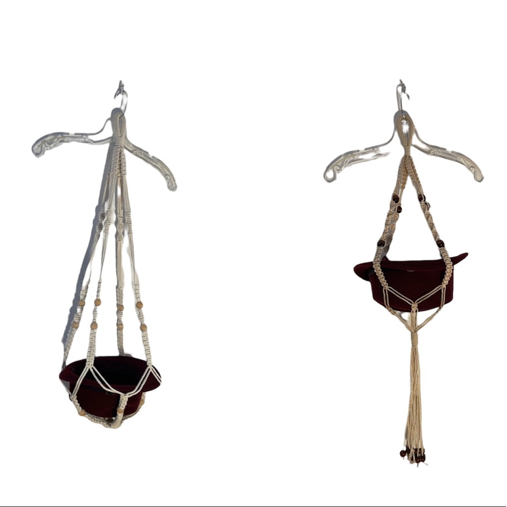 Two Macrame Plant Hanger Indoor Outdoor Hanging Rope with beads